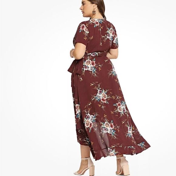 True wrap rust floral maxi dress size 0XL - Picture 2 of 7